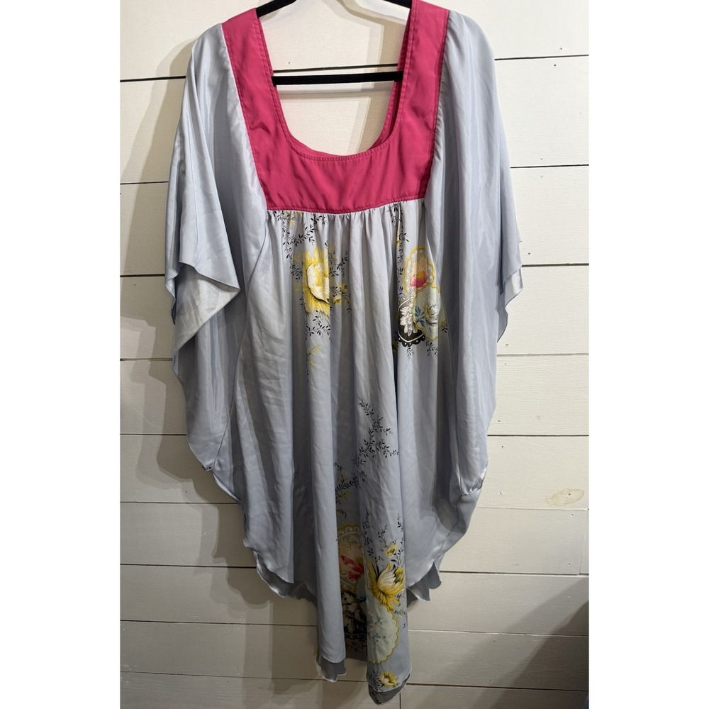 VTG Women's FERNANDO SANCHEZ Caftan Color Block Floral Silky Size XL Loungewear